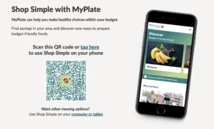 Photo of a smartphone showing the Shop Simple with MyPlate app.